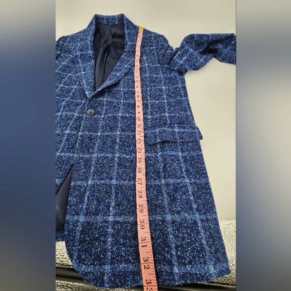 Elevee Suit Jacket Blazer Coat 44L BLUE WINDOWPANE Plaid Bespoke Custom - Picture 3 of 10